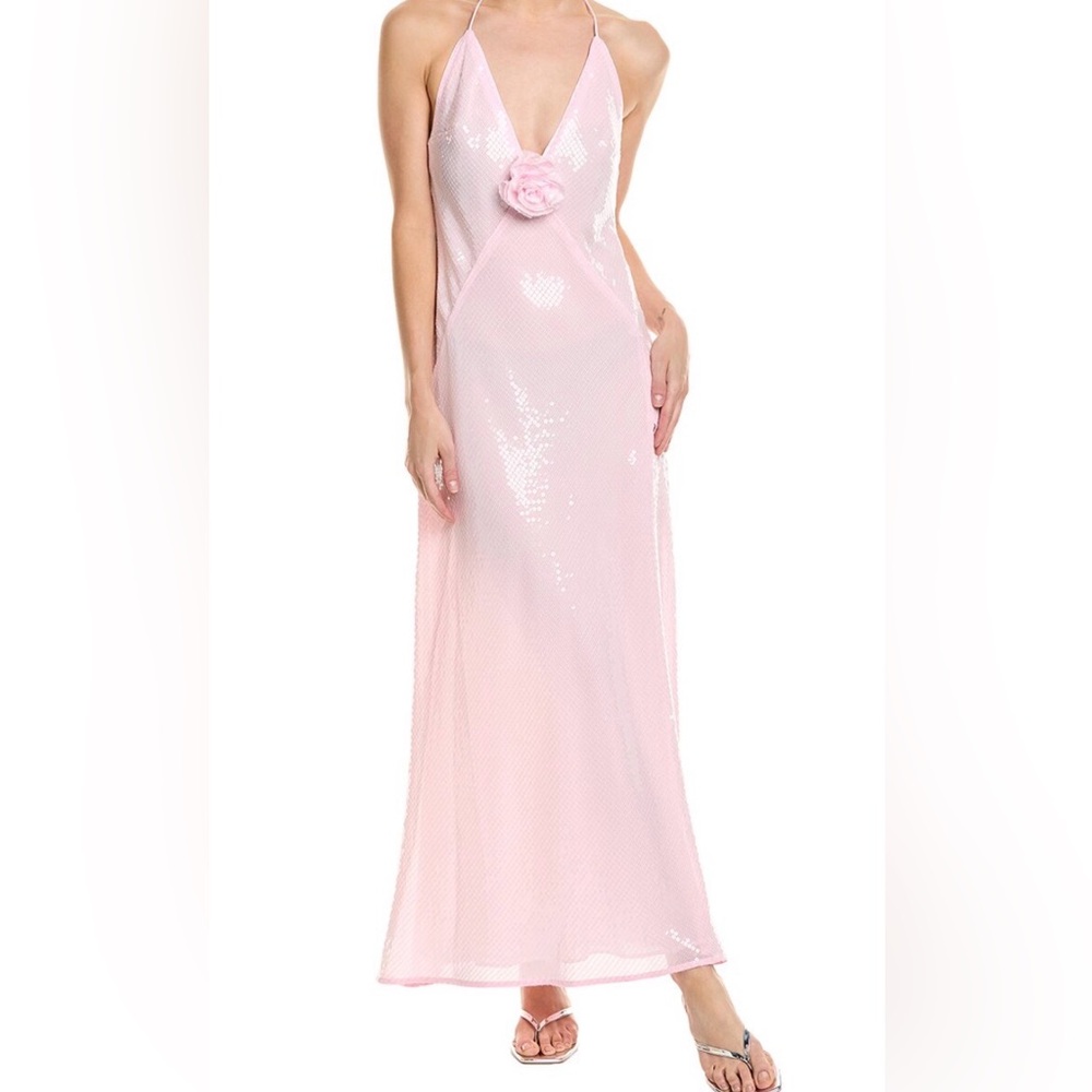 Bardot Light Pink Halter Sequin Midi Dress